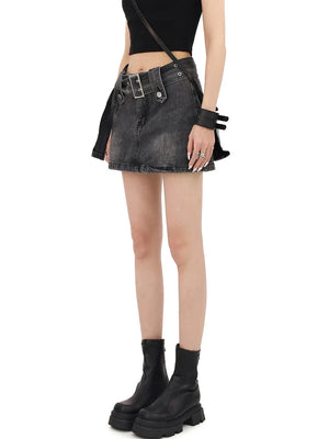Grunge Buttoned Belt Loop Mini Skort