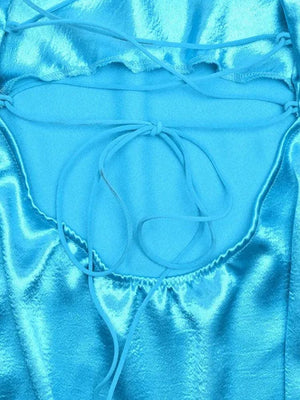 Satin Lace Up Backless Mini Dress