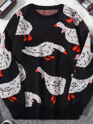 Weirdcore Goose Print Sweater