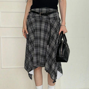 Blokette Asymmetrical Plaid Skirt