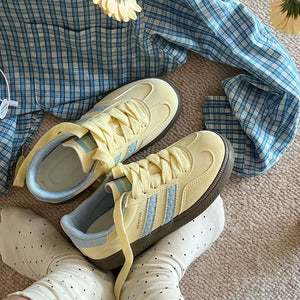 Pastel Yellow & Blue Stripe Sneakers