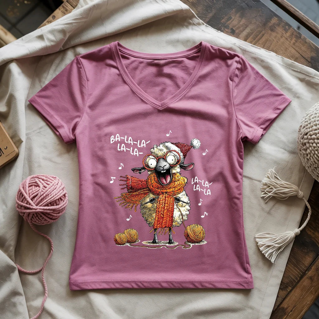 Fa-la-la Knitting Sheep Lady V-neck
