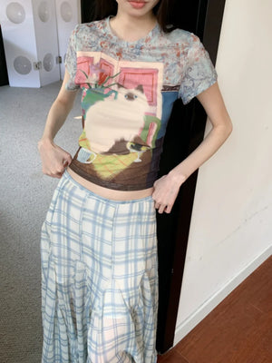 Cat Graphic Sheer Top