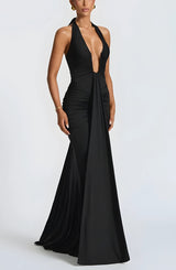 Deep Plunge Ruched Maxi Dress