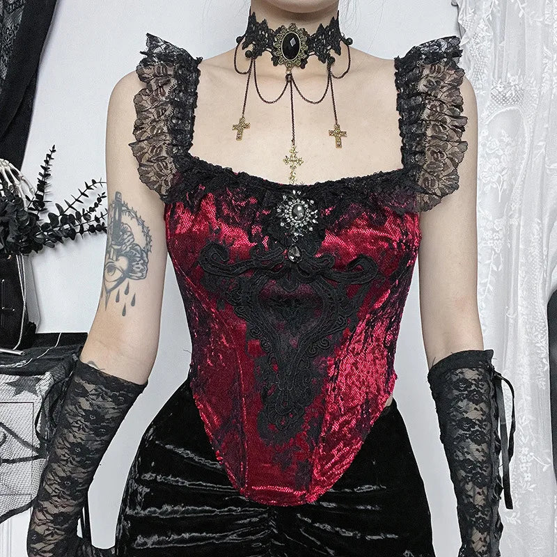 Goth Lace Trim Corset Top