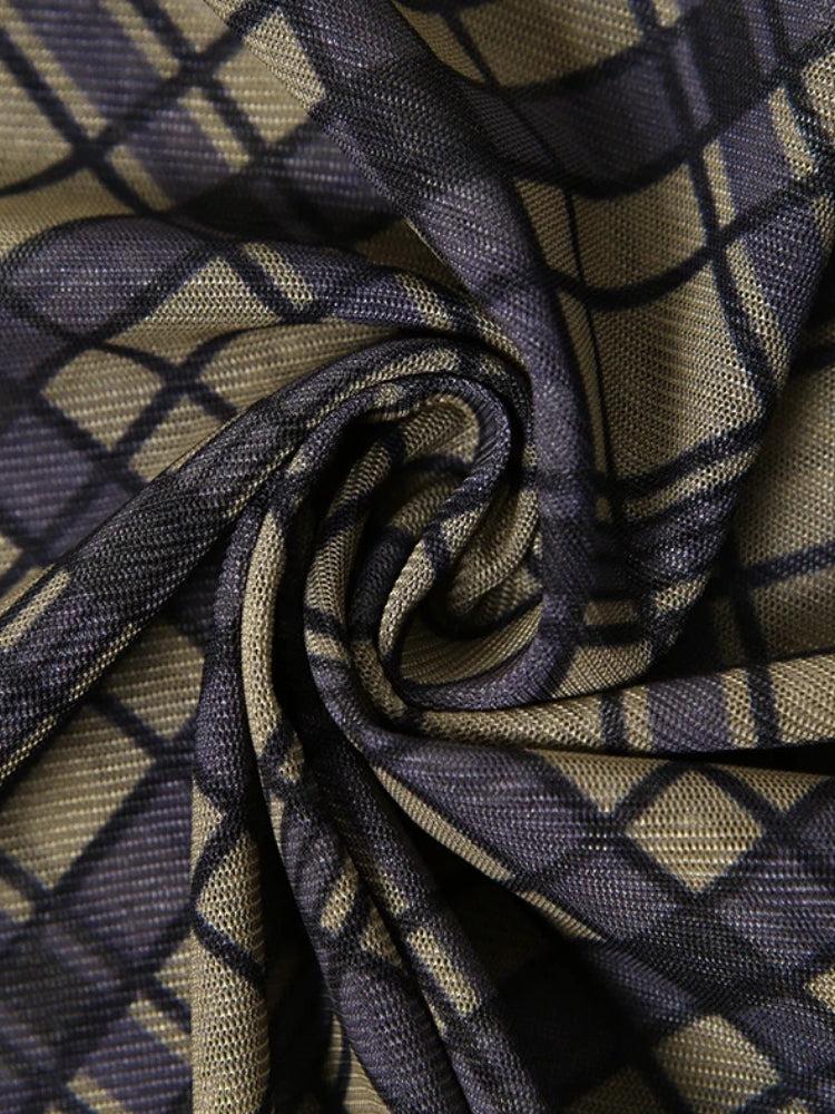 Grunge Plaid Mesh Midi Skirt