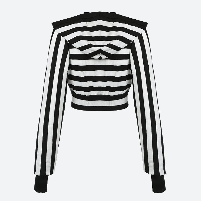 Grunge Striped Hooded Crop Top