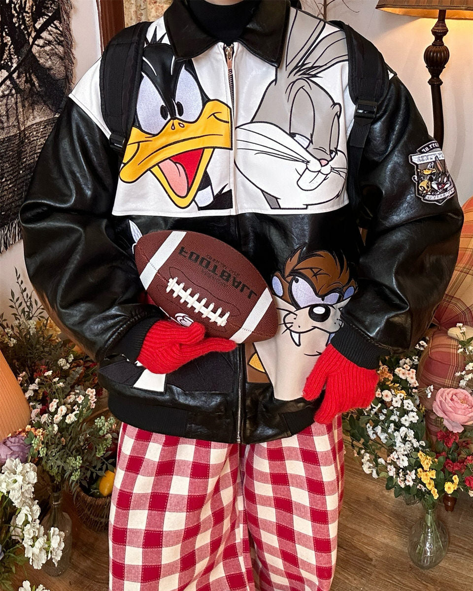 90s Style Oversized Leather Jacket