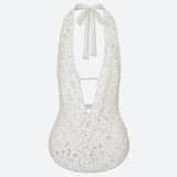 Plunge Neck Sequined Beaded Top