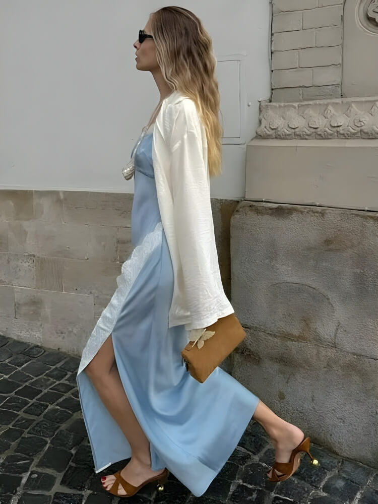 Soft Girl Lace Trim Midi Dress