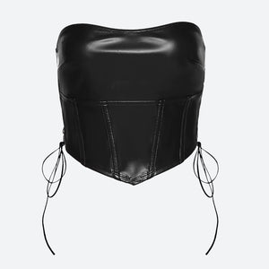 Strapless Faux Leather Crop Top