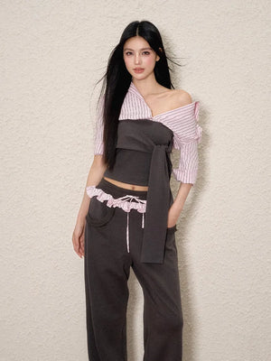 Striped Shirt Tie Top