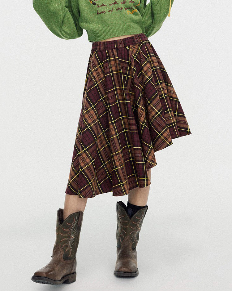 Grunge Asymmetrical Plaid Skirt