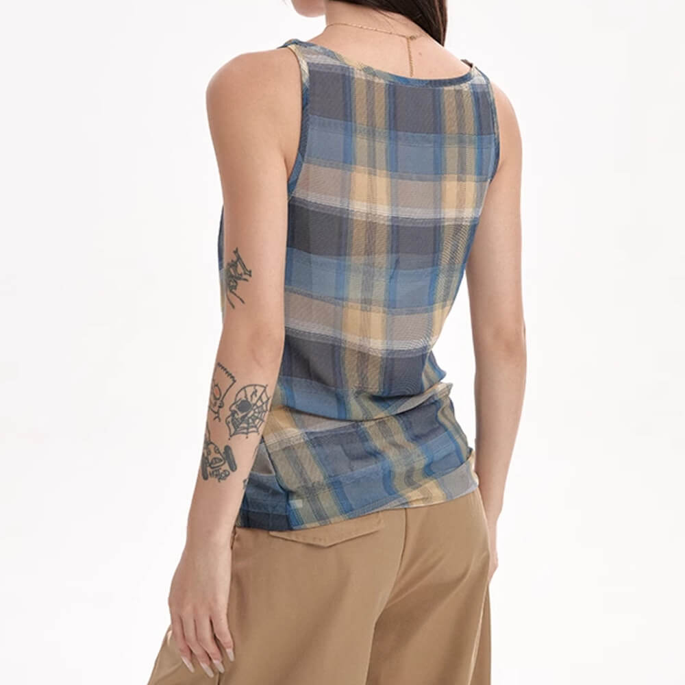 Aesthetic Plaid Draped Tank