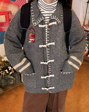 Apple Embroidery Grey Cardigan