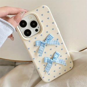 Blue Bows & Heart Dots iPhone Case