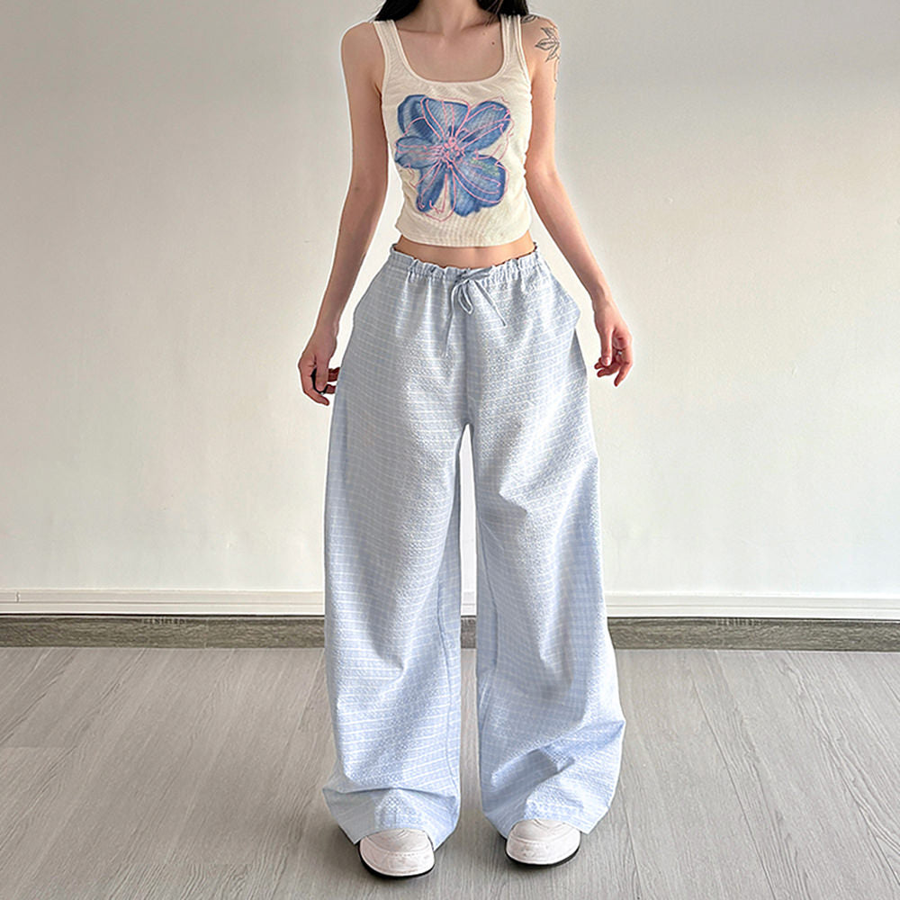 Baby Blue Gingham Wide-Leg Pants