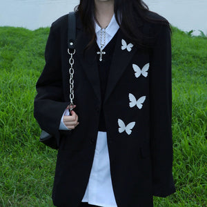 Butterfly Embroidery Black Blazer