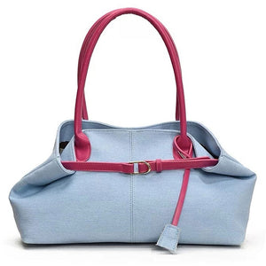 Color Block Denim Belted Bag