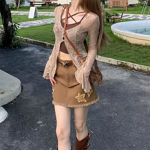 Fairycore Lace Flare Sleeve Top