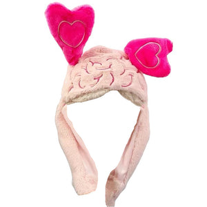 Fluffy Brain Hat with Heart Ears