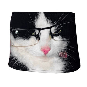 Glasses Cat Print Micro Skirt