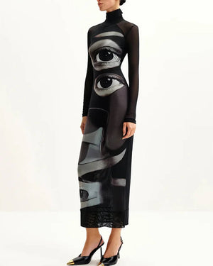 Grunge Aesthetic Eyes Print Maxi Dress