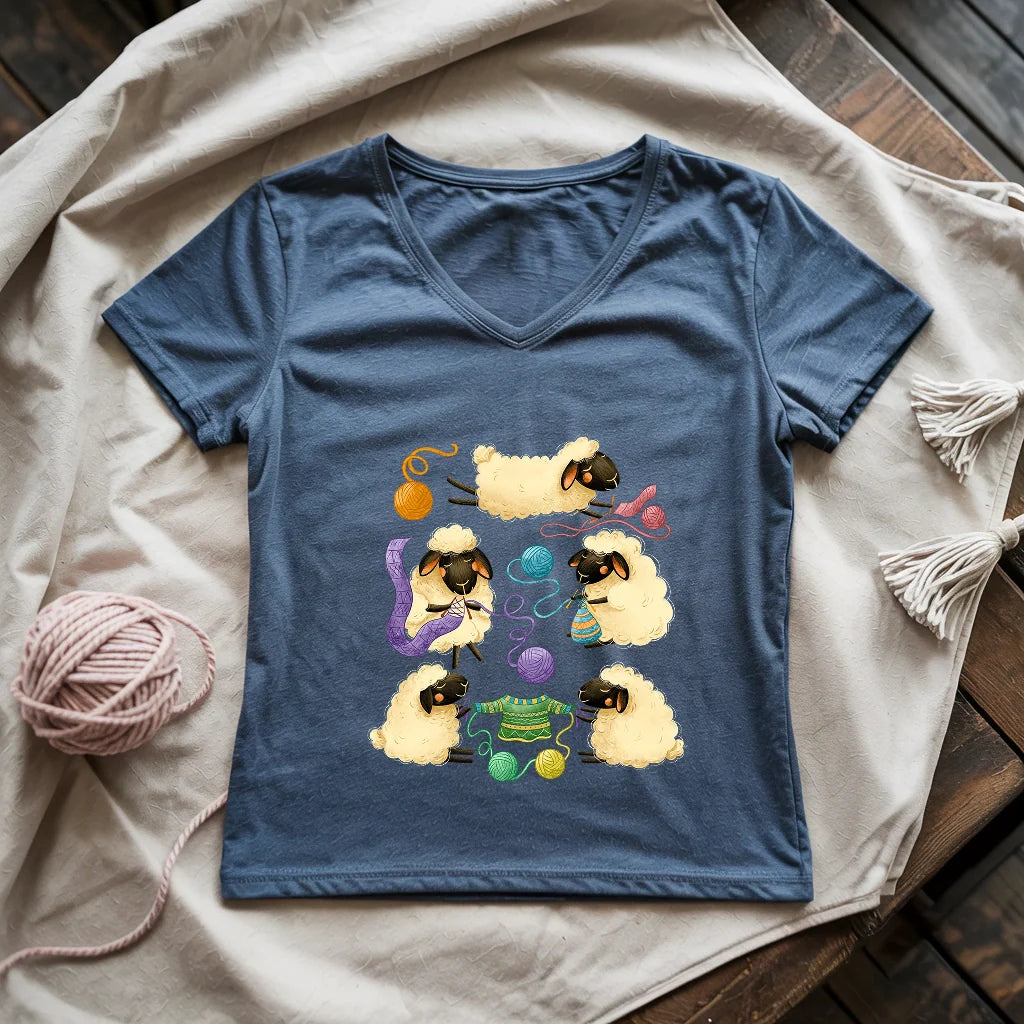 Sheep Knitter Lady V-neck