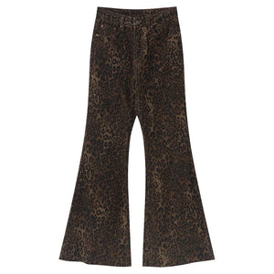 High-Waisted Leopard Flare Jeans