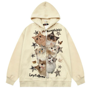 Kitten Print Oversized Hoodie