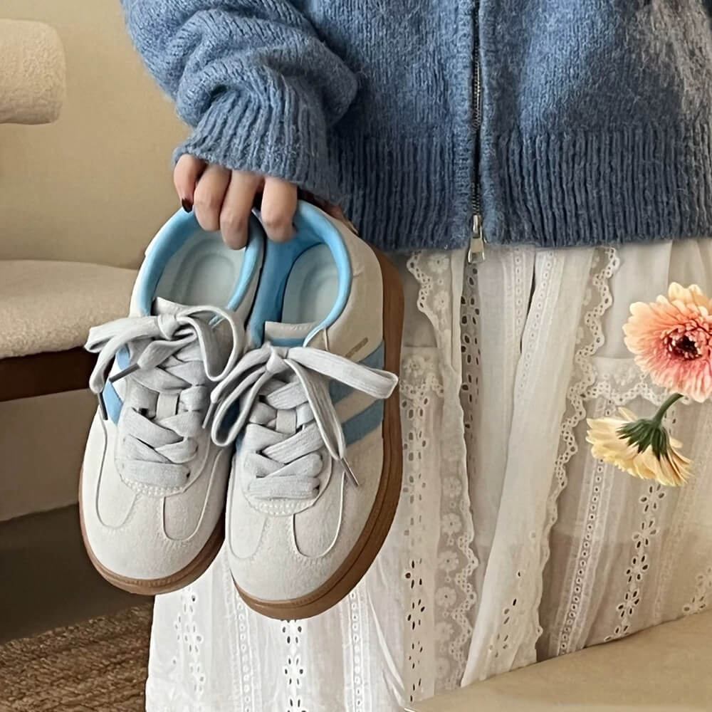 Light Grey & Blue Stripe Sneakers