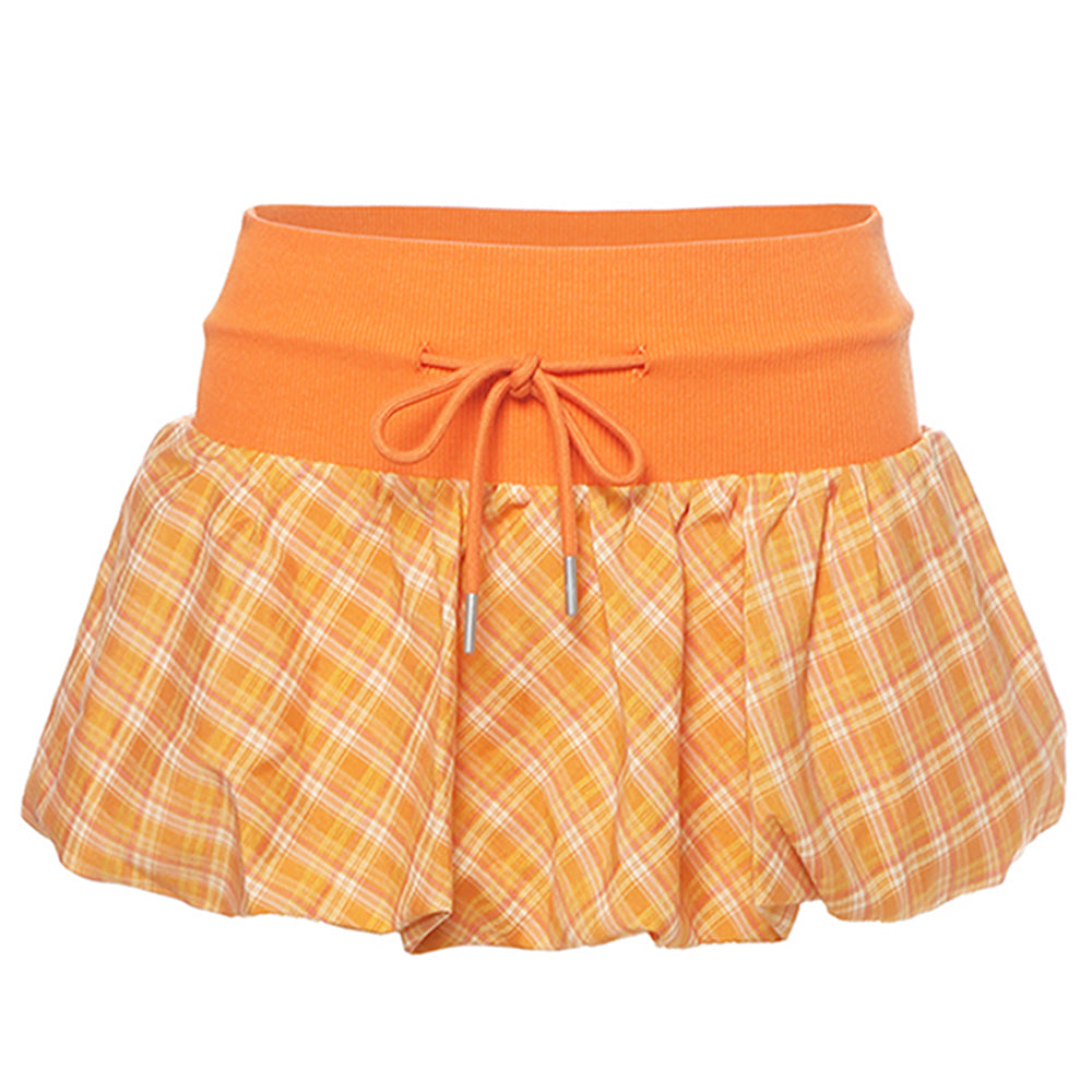 Orange Checkered Bubble Skirt