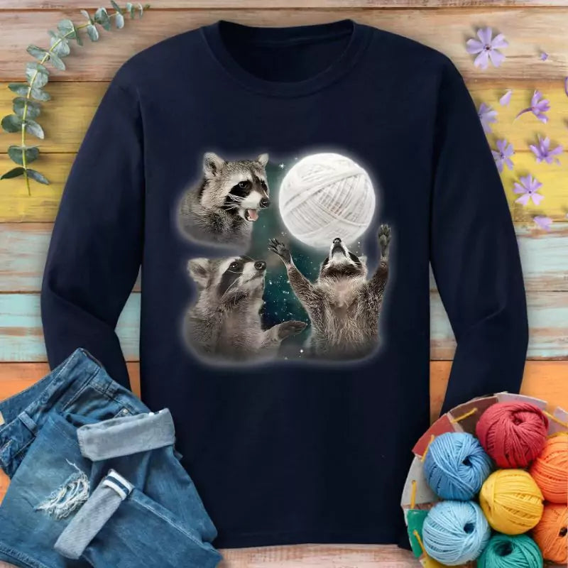 Racoon & Yarn Ball Long Sleeve T-shirt