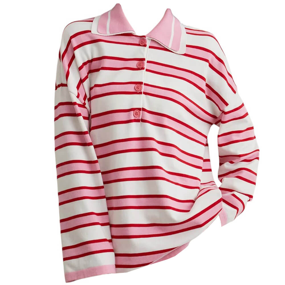 Raspberry Ice Cream Stripe Oversized Polo