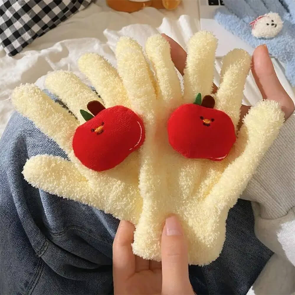 Red Apple Fuzzy Gloves
