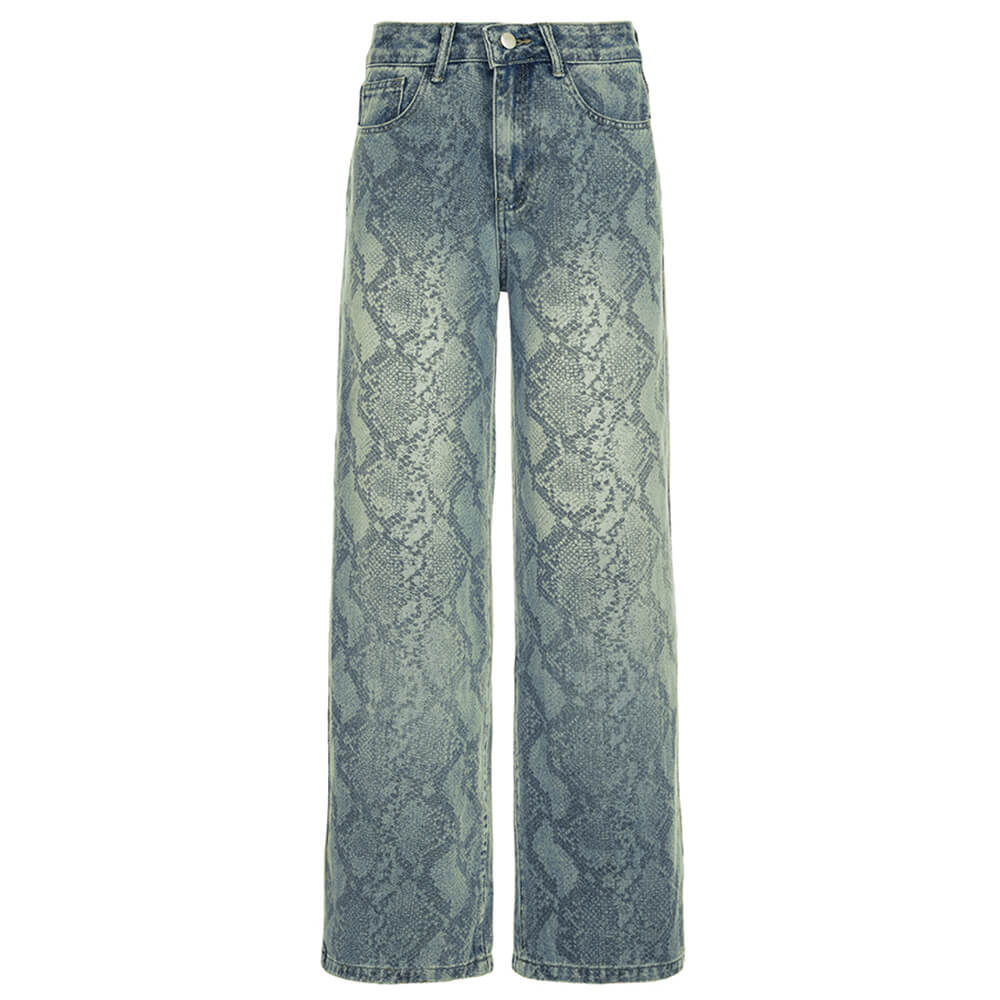 Snake Print Straight Leg Jeans