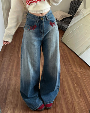 Teen Craft Embroidered Baggy Jeans