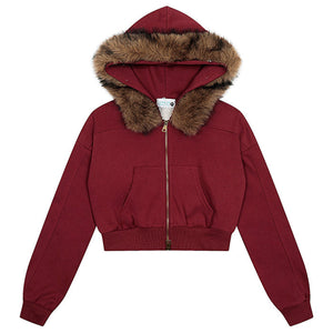 Y2K Aesthetic Cropped Fur Hoodie