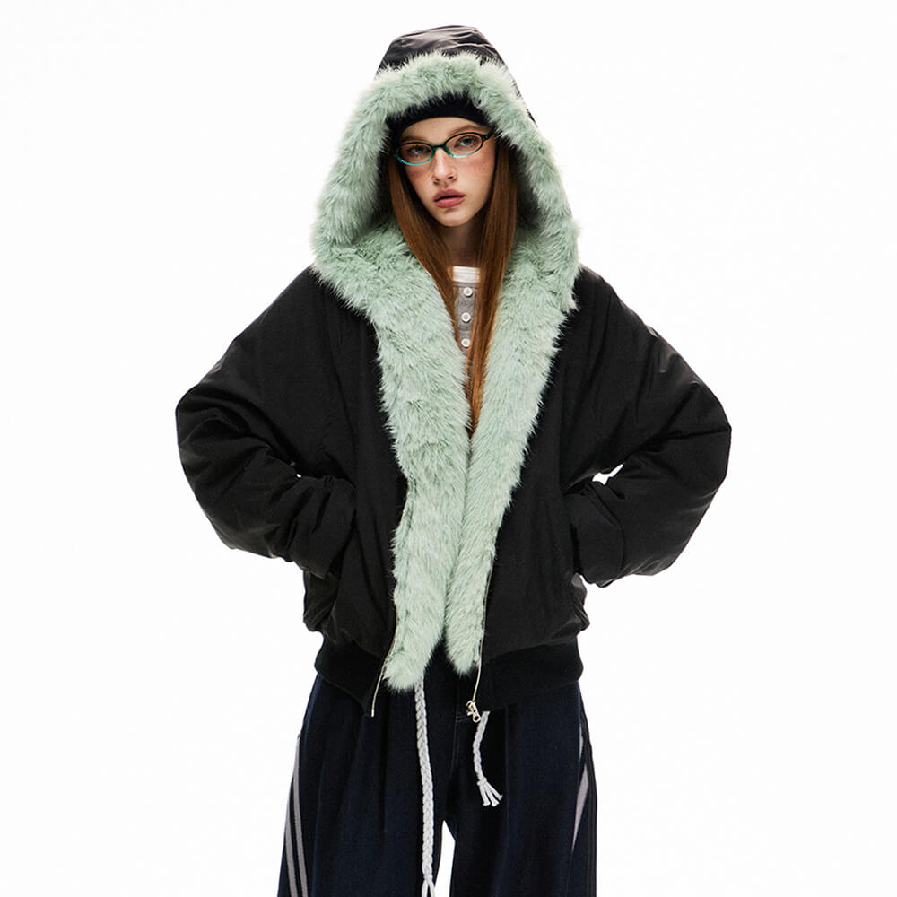 Y2K Mint Fur Parka