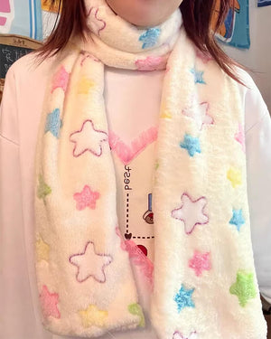 Y2K Star Fluffy Scarf
